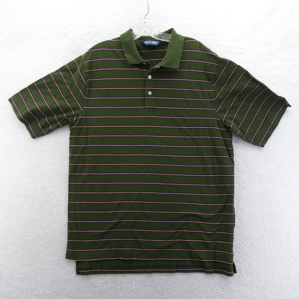 Polo Golf Shirt Mens Large Green Striped‎ Short Sleeve Pima Cotton Polo Top